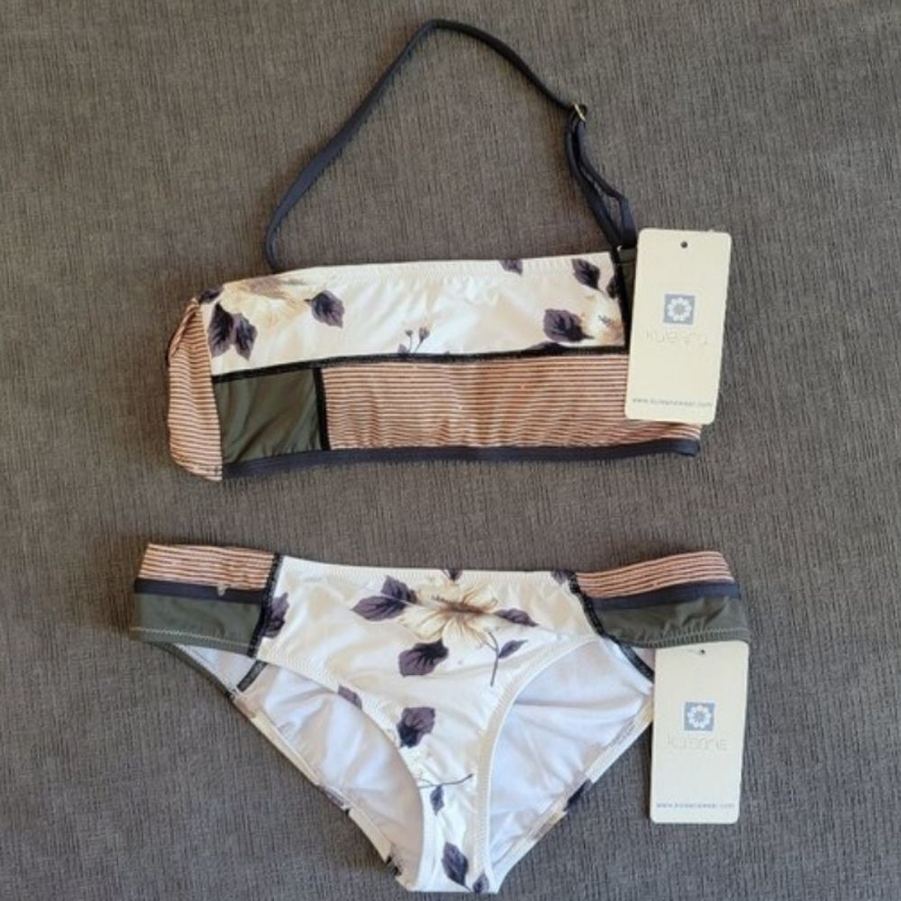 Kuleana Women's White Bandeau Floral top w Pattern Bottom sz large